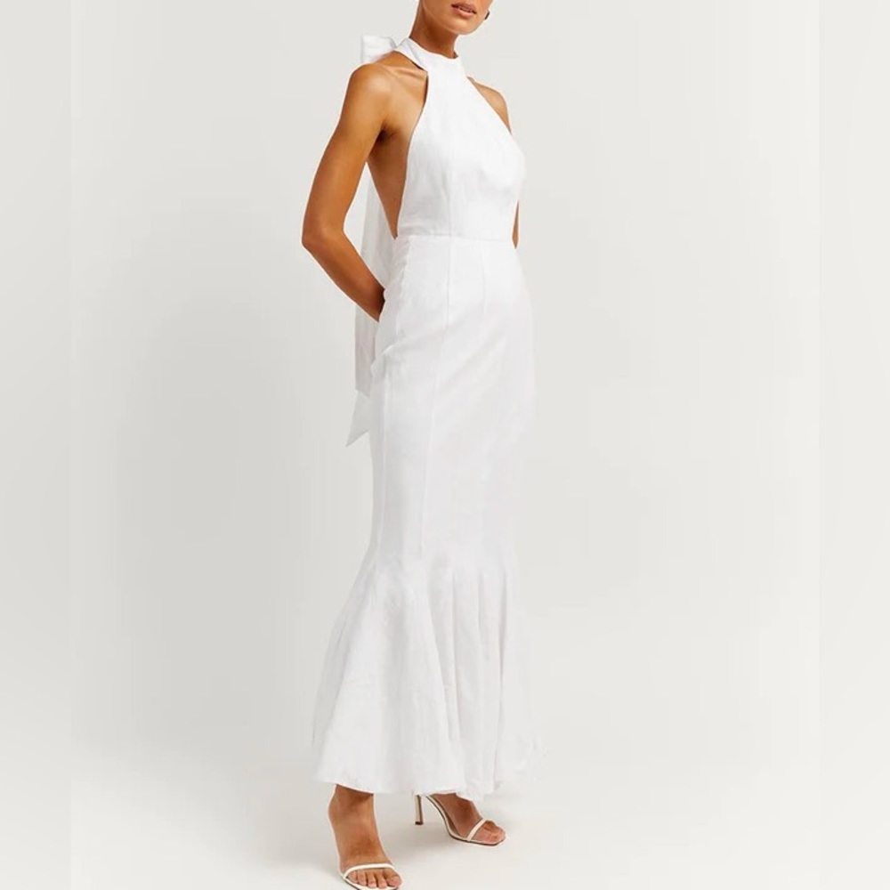NWT DISSH AISLE WHITE LINEN HIGH NECK DRESS